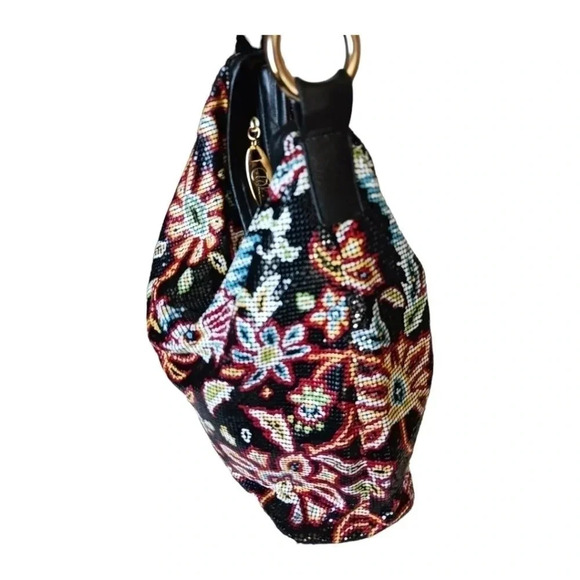 Whiting & Davis metal mesh shoulder bag floral print leather trim multicolor - Picture 11 of 16